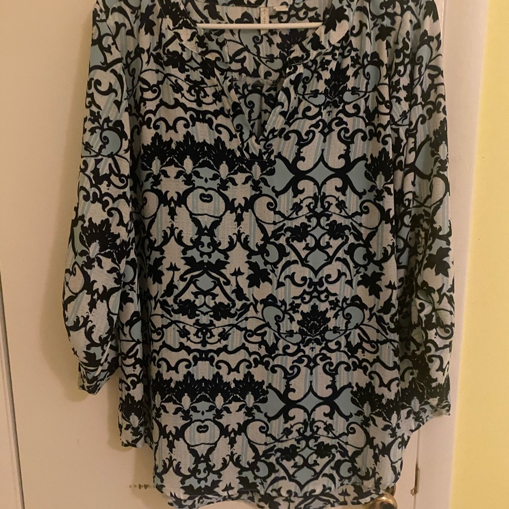 Cato Blue and white Ornate Women's Blouse